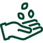 Ícone representando várias sementes caindo nas mãos de alguém